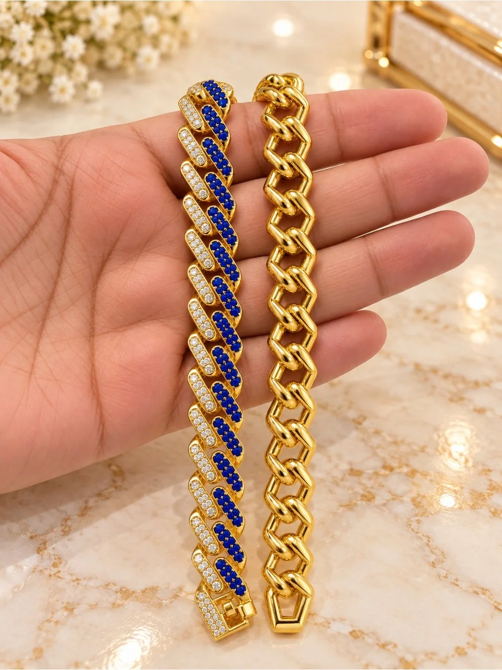 15mm Gold Bar Cuban Link Necklace, Colorful Moissanite Miami Style For Men’s